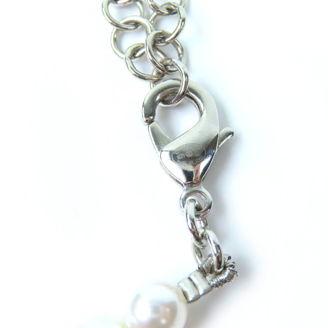 Excellent CHANEL Necklace COCO Mark Faux Pearl Choker white Women B25C ABF105