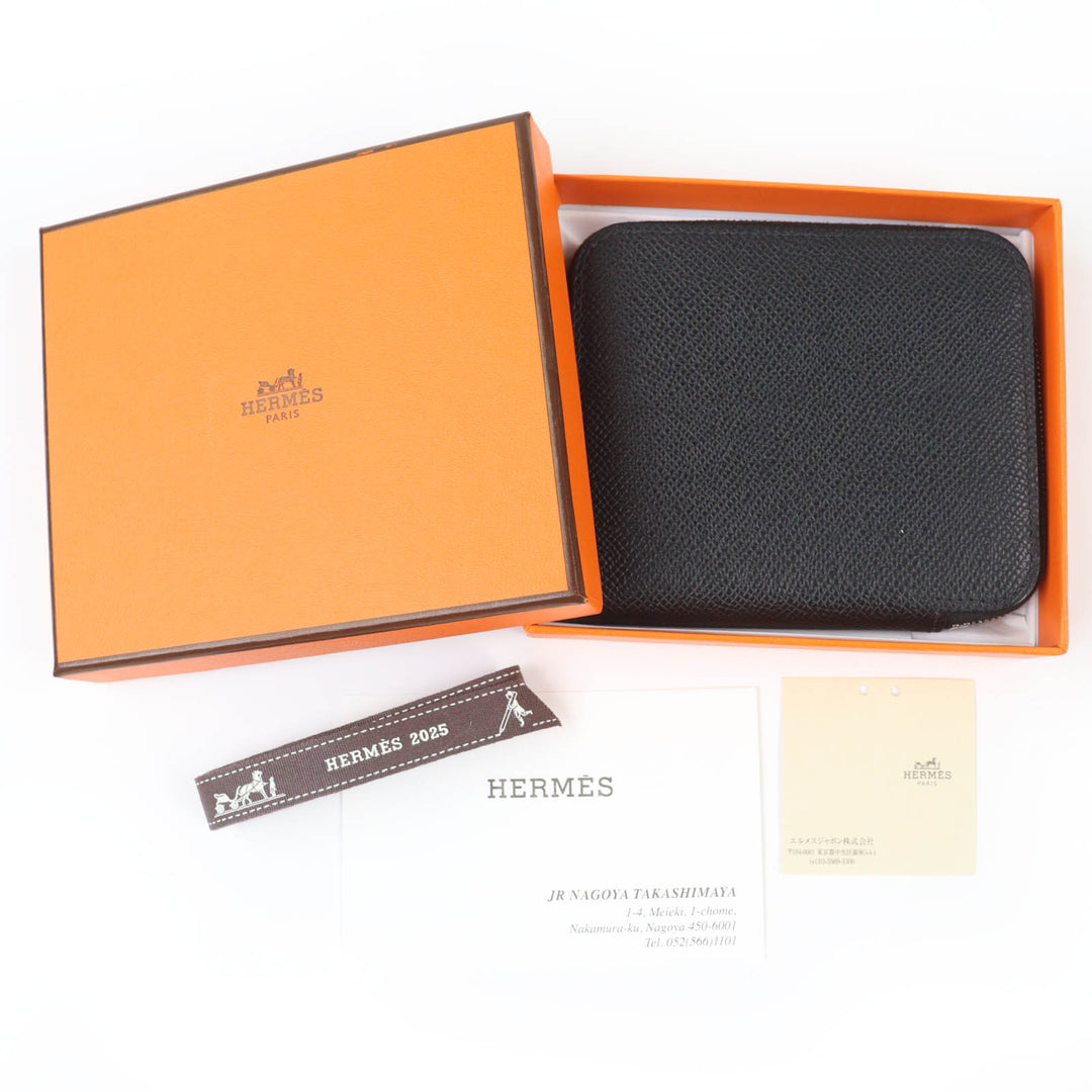Great HERMES Bifold Wallet Azap silk in compact black Epsom Leather Women