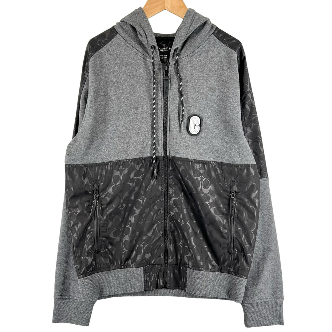 Great COACH hoodie Logo patch Signature ZIP gray cotton mens S 3100