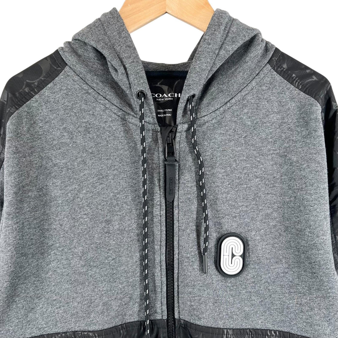 Great COACH hoodie Logo patch Signature ZIP gray cotton mens S 3100