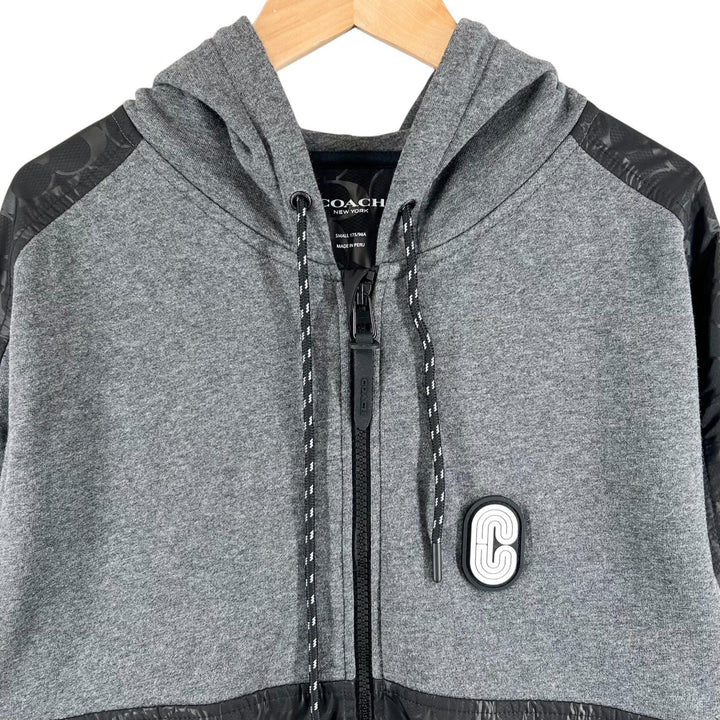 Great COACH hoodie Logo patch Signature ZIP gray cotton mens S 3100