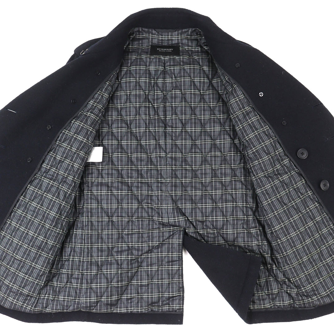 Great BURBERRY BLACK LABEL pea coat Lining check pattern quilted wool M