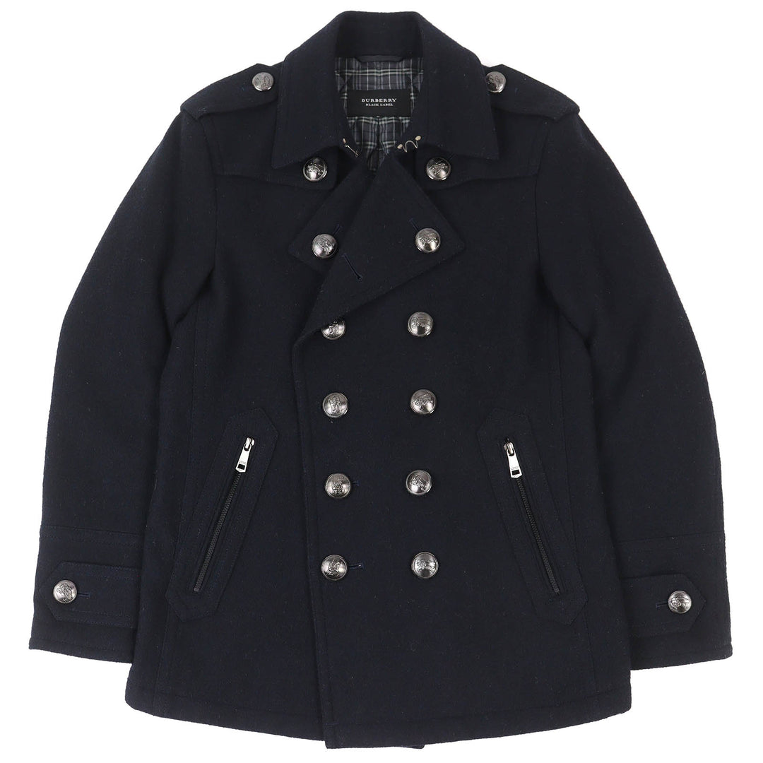 Great BURBERRY BLACK LABEL pea coat Lining check pattern quilted wool M
