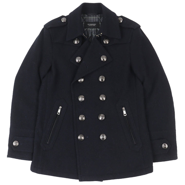 Great BURBERRY BLACK LABEL pea coat Lining check pattern quilted wool M