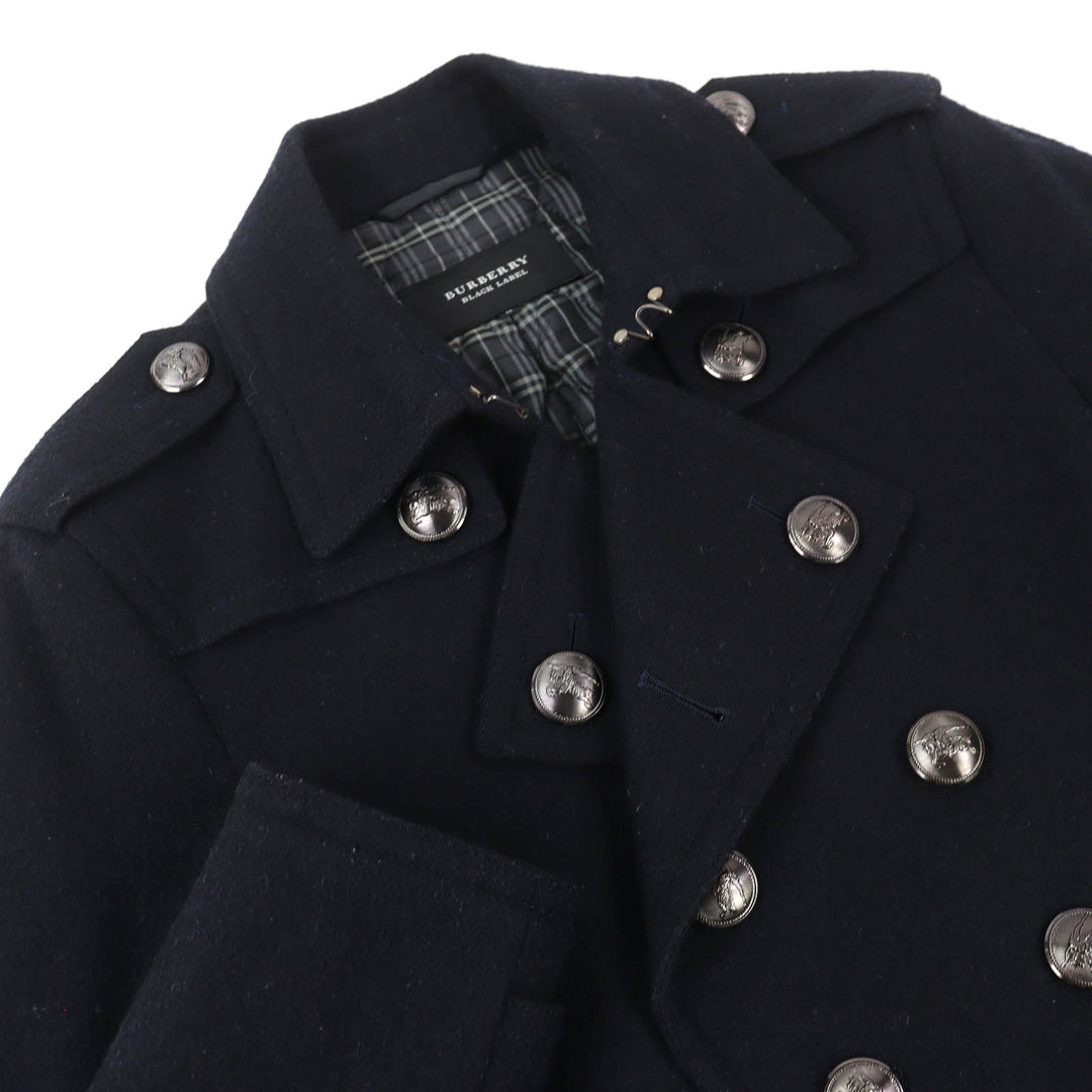 Great BURBERRY BLACK LABEL pea coat Lining check pattern quilted wool M