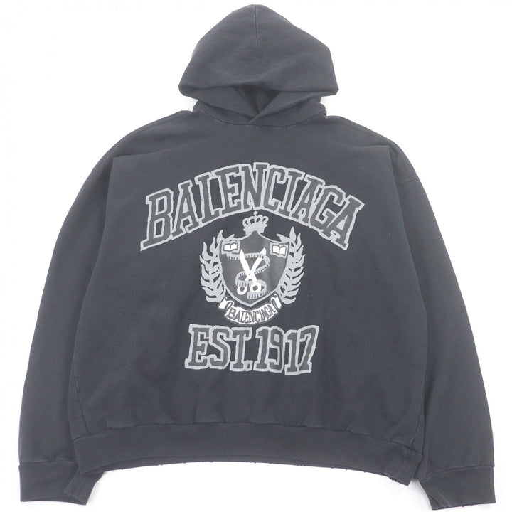 Excellent BALENCIAGA hoodie DIY COLLEGE LOGO HOODIE Damage processing