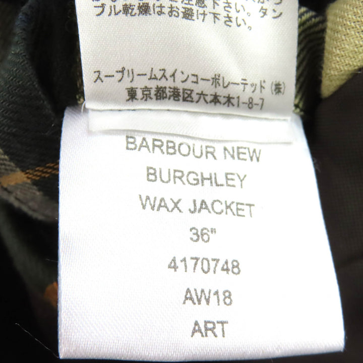 Great Barbour coat NEW BURGHLEY WAX JACKET Check Pattern Oiled Lining Coat 36