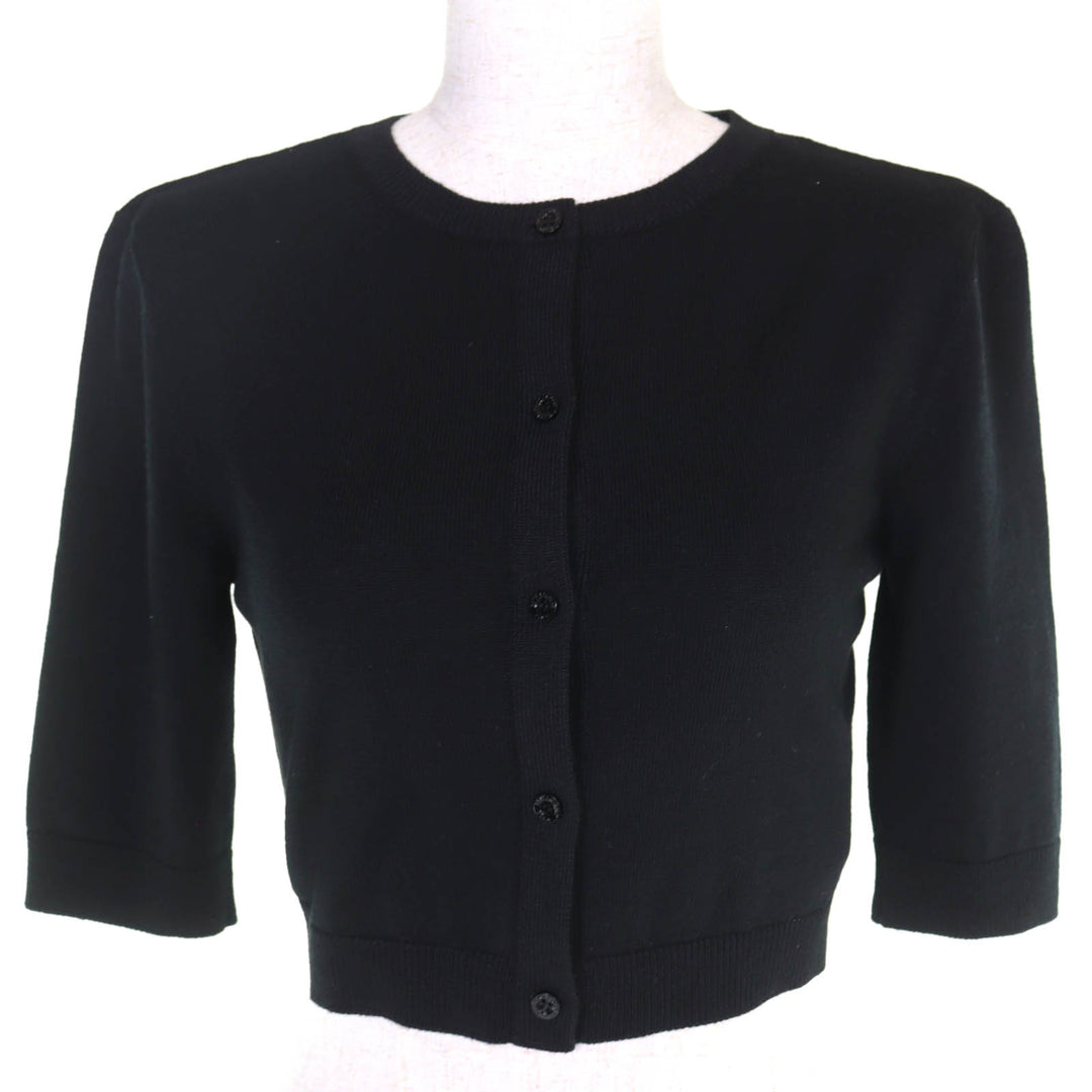 Excellent SAINT LAURENT PARIS cardigan Cropped 3/4 Sleeve Knit black L 818026