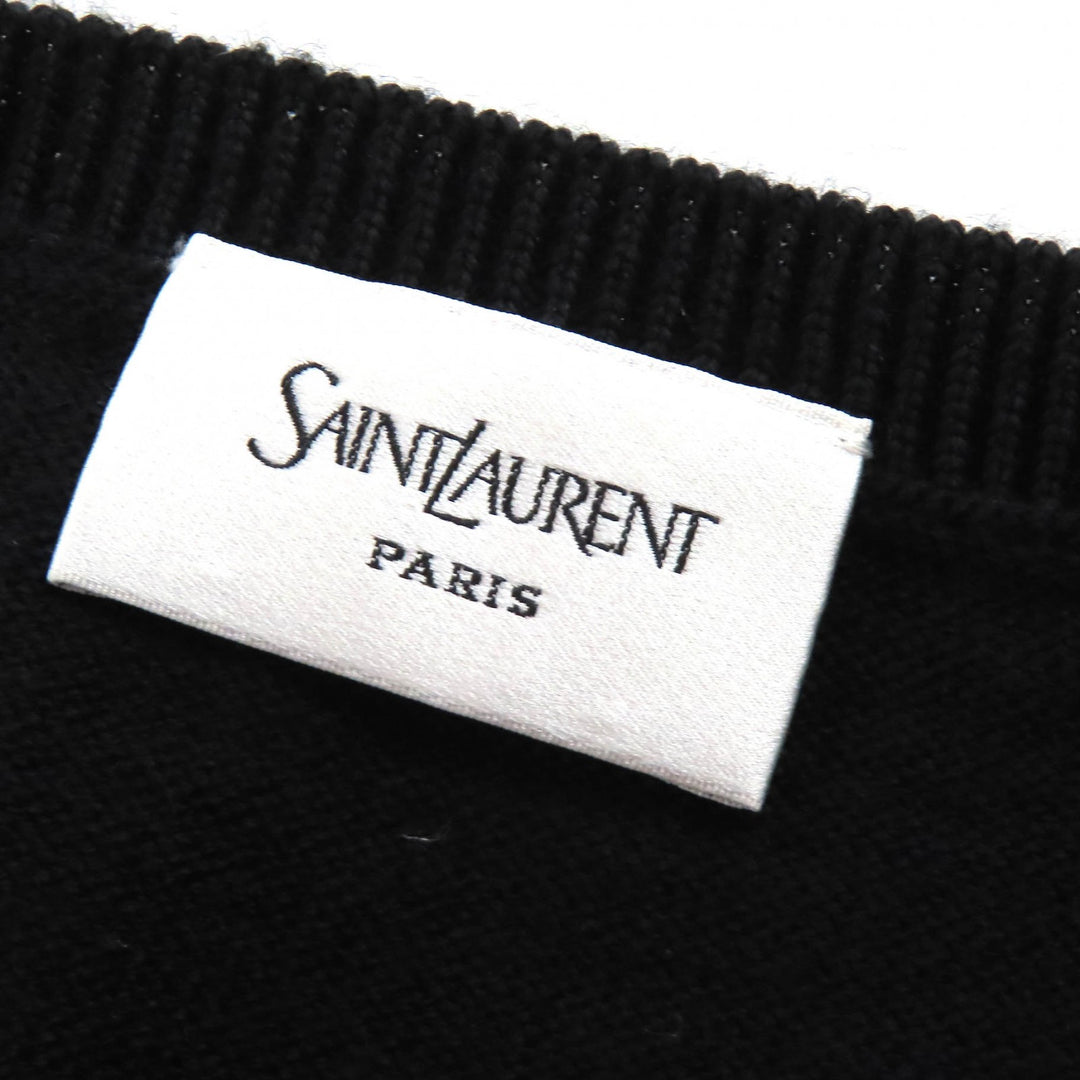 Excellent SAINT LAURENT PARIS cardigan Cropped 3/4 Sleeve Knit black L 818026