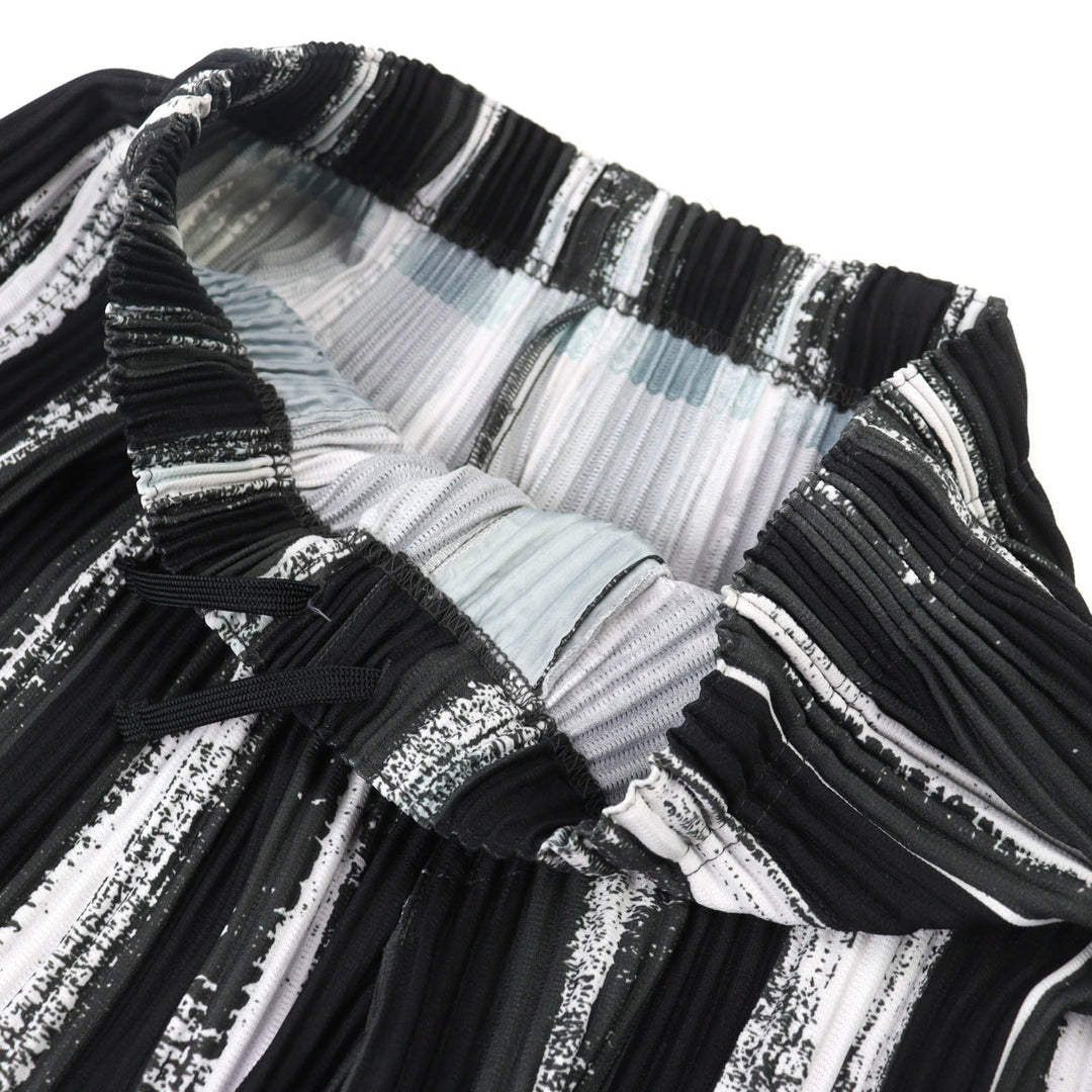 Excellent HOMME PLISSE ISSEY MIYAKE Pants Multi-stripe Pleated black 1 HP93JF167