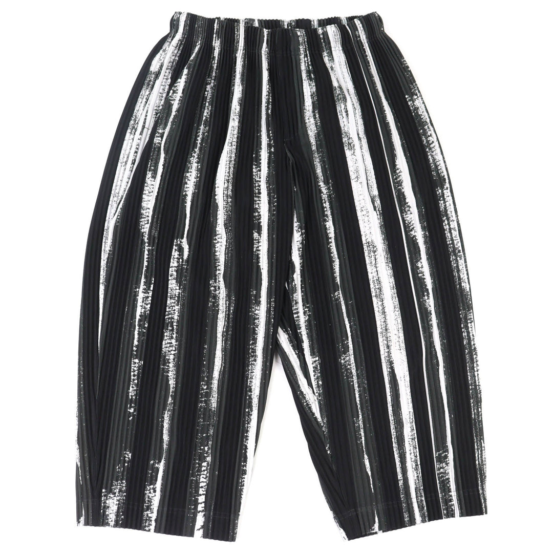 Excellent HOMME PLISSE ISSEY MIYAKE Pants Multi-stripe Pleated black 1 HP93JF167