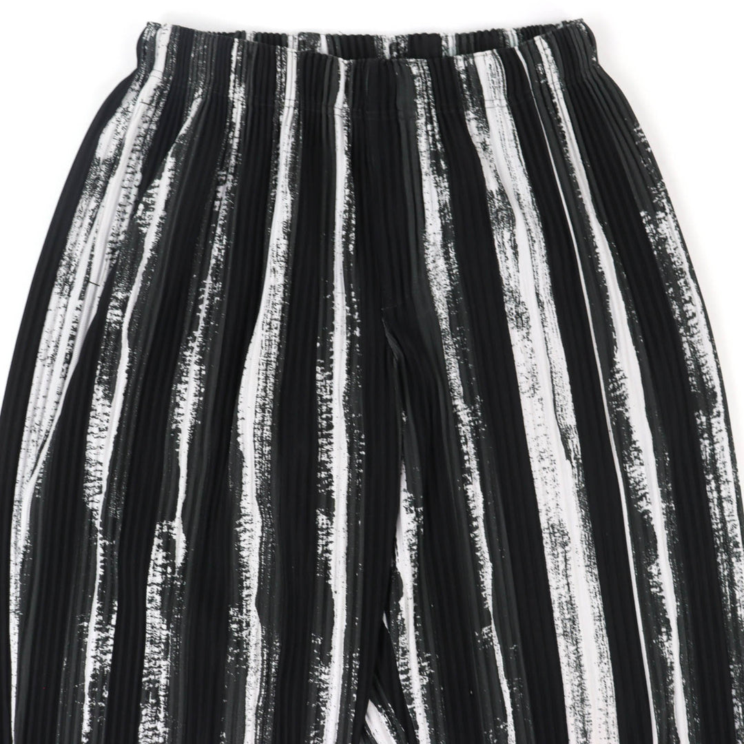 Excellent HOMME PLISSE ISSEY MIYAKE Pants Multi-stripe Pleated black 1 HP93JF167
