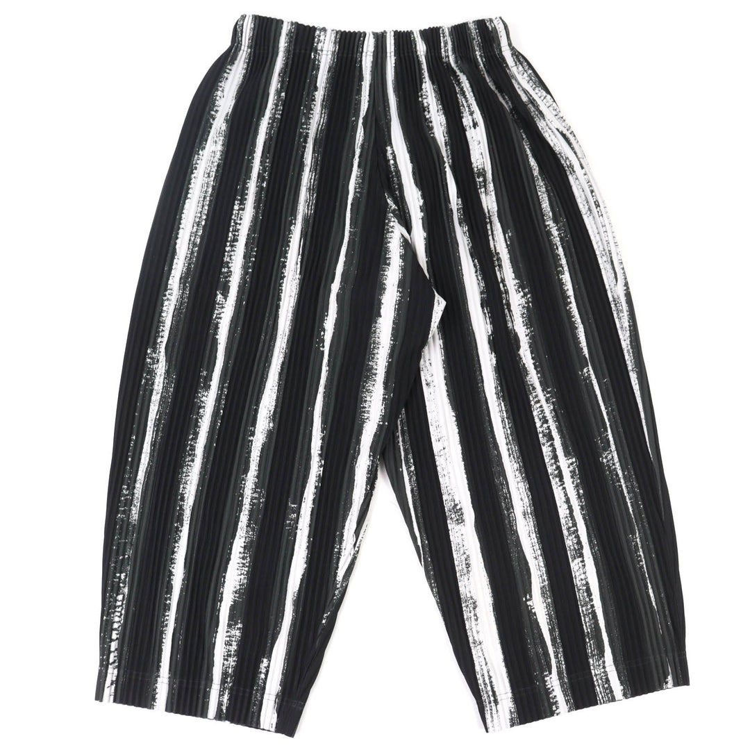 Excellent HOMME PLISSE ISSEY MIYAKE Pants Multi-stripe Pleated black 1 HP93JF167