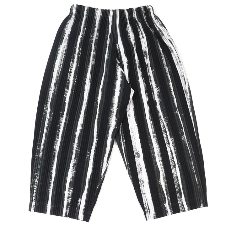 Excellent HOMME PLISSE ISSEY MIYAKE Pants Multi-stripe Pleated black 1 HP93JF167