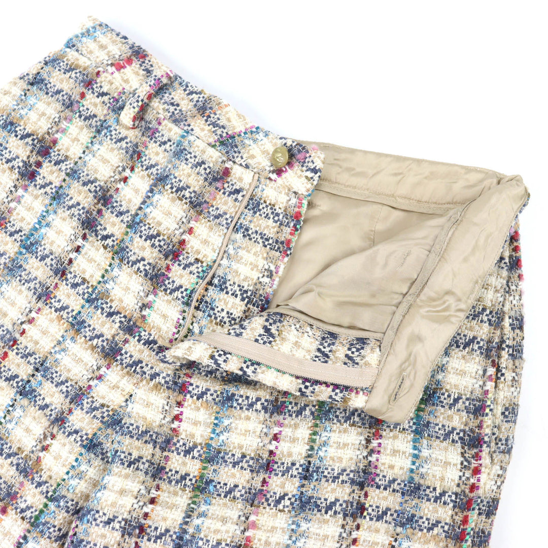 Excellent ETRO Pants Check Pattern Tweed with Fringe at the Hem42 211-14096-1579