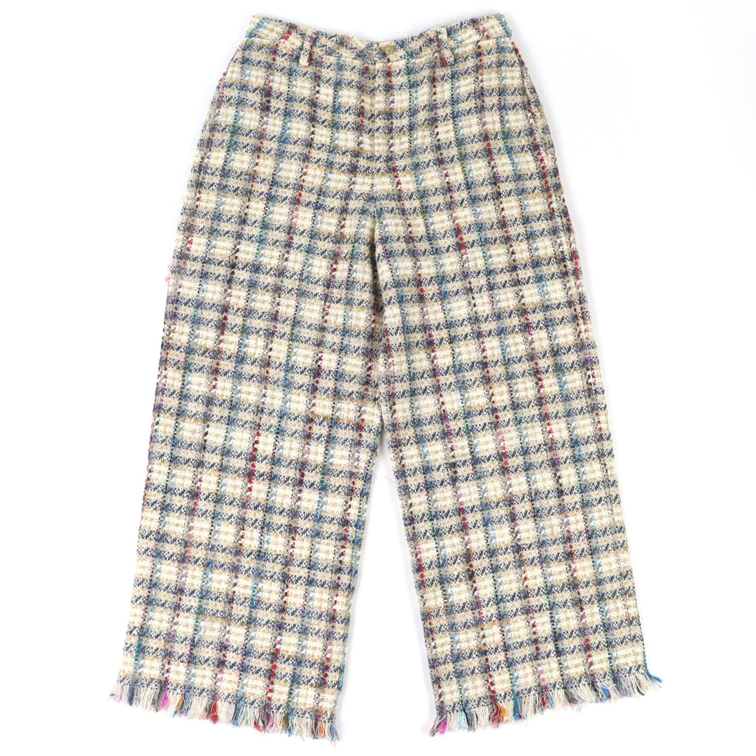 Excellent ETRO Pants Check Pattern Tweed with Fringe at the Hem42 211-14096-1579