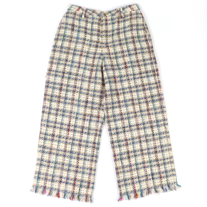 Excellent ETRO Pants Check Pattern Tweed with Fringe at the Hem42 211-14096-1579