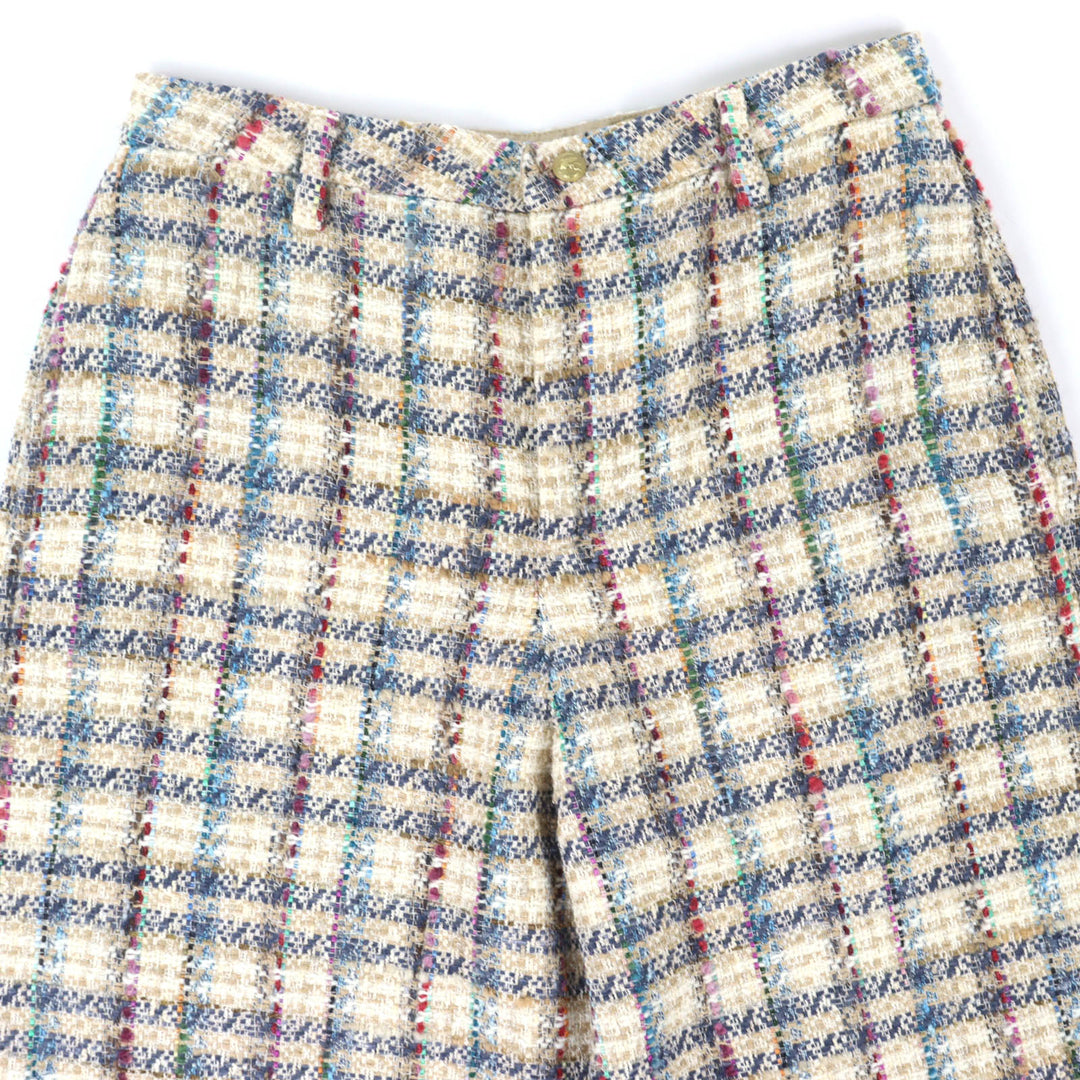 Excellent ETRO Pants Check Pattern Tweed with Fringe at the Hem42 211-14096-1579