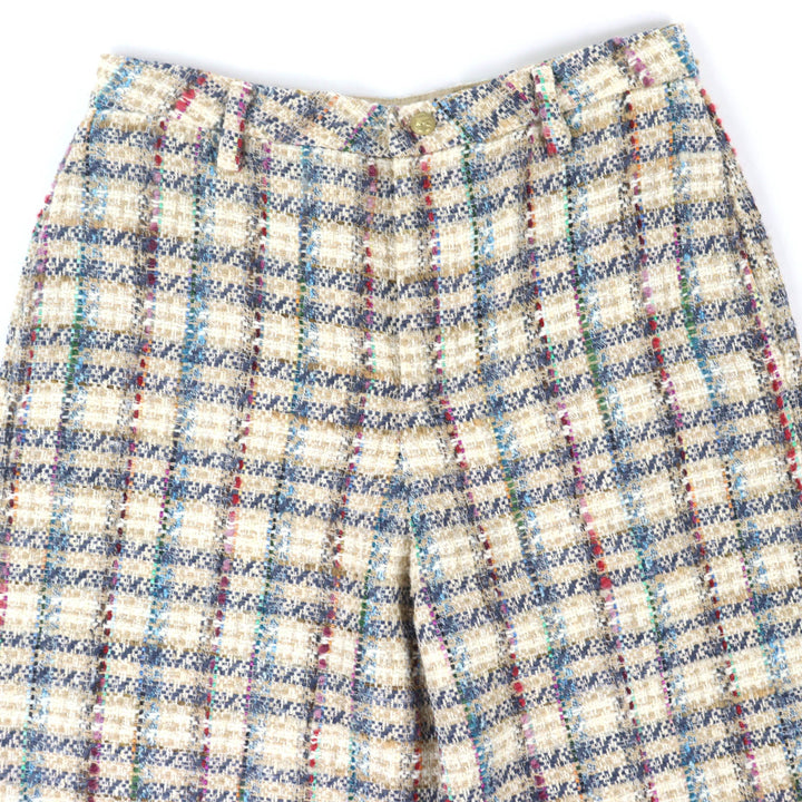 Excellent ETRO Pants Check Pattern Tweed with Fringe at the Hem42 211-14096-1579
