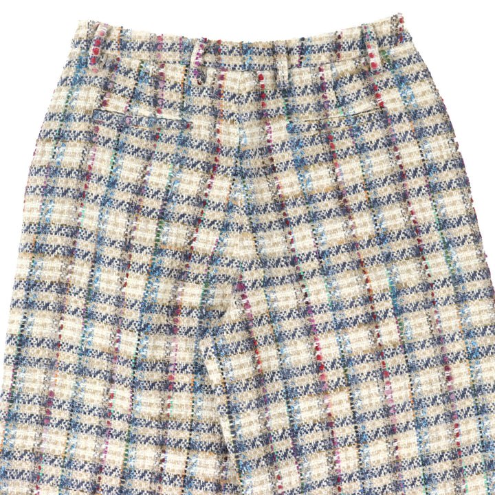 Excellent ETRO Pants Check Pattern Tweed with Fringe at the Hem42 211-14096-1579