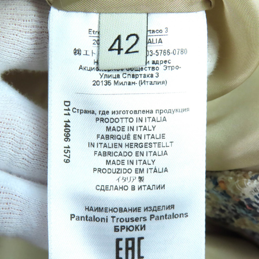 Excellent ETRO Pants Check Pattern Tweed with Fringe at the Hem42 211-14096-1579