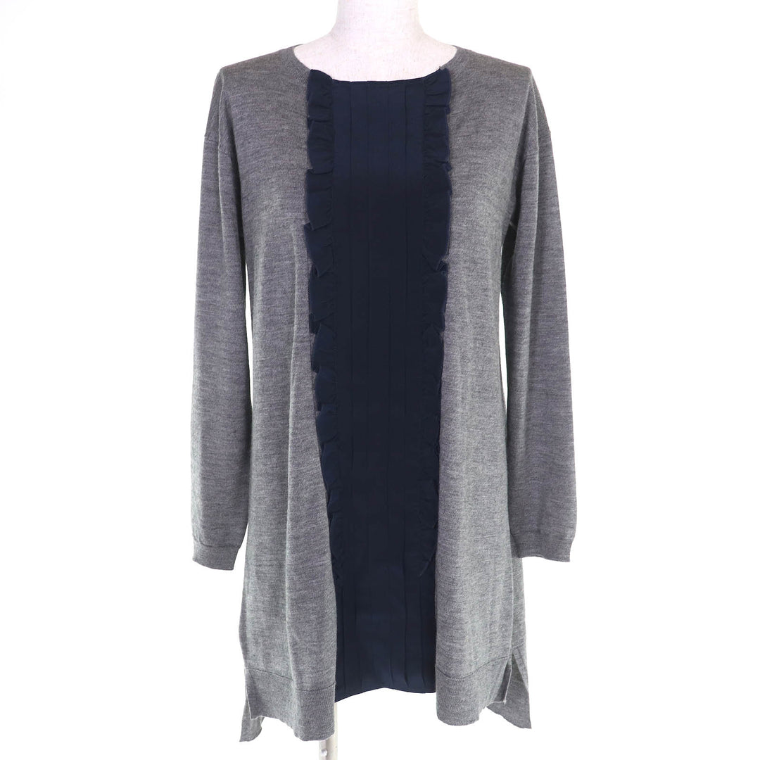 Great MIUMIU one piece Front ruffle design long sleeve knit gray wool 40 MMA382