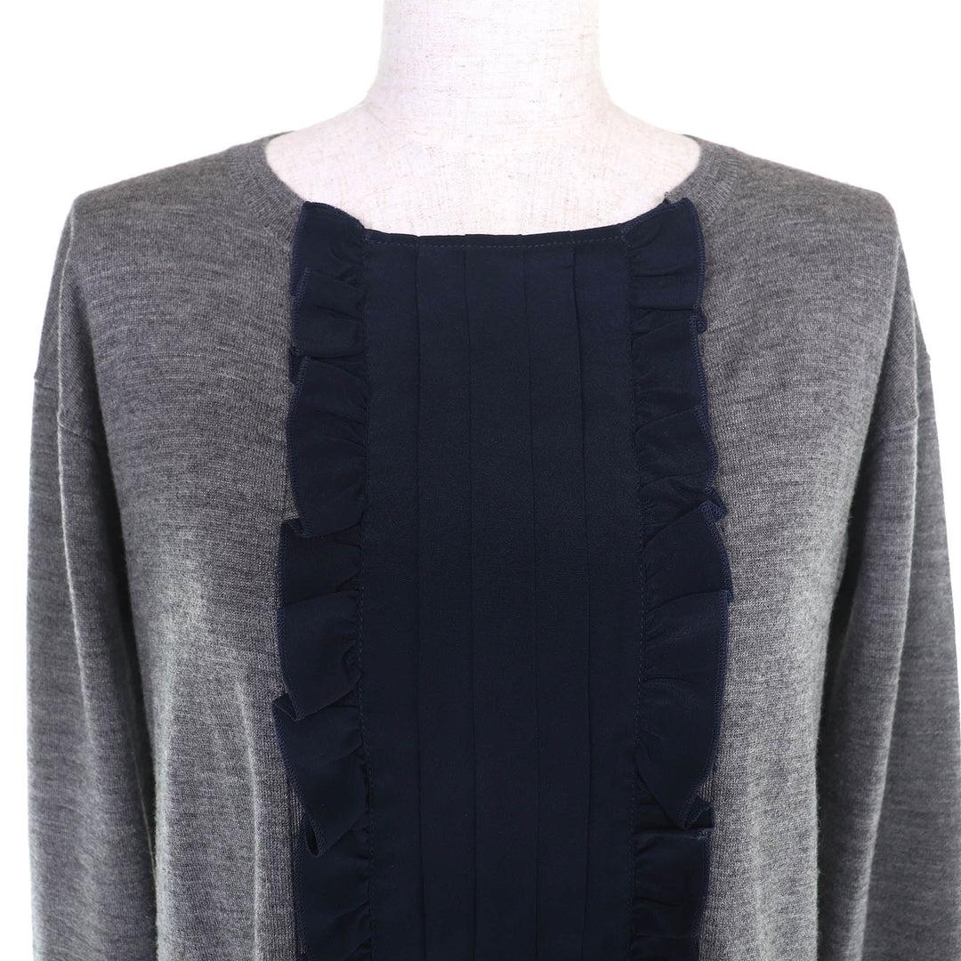 Great MIUMIU one piece Front ruffle design long sleeve knit gray wool 40 MMA382