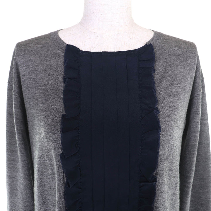Great MIUMIU one piece Front ruffle design long sleeve knit gray wool 40 MMA382