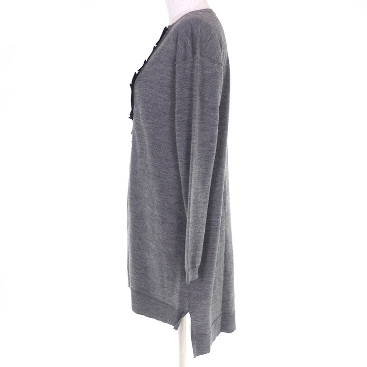 Great MIUMIU one piece Front ruffle design long sleeve knit gray wool 40 MMA382