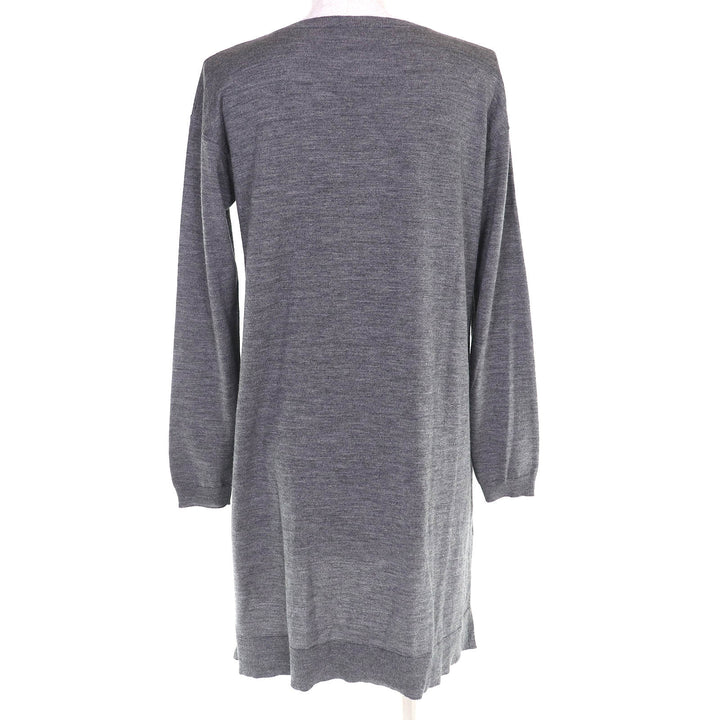 Great MIUMIU one piece Front ruffle design long sleeve knit gray wool 40 MMA382