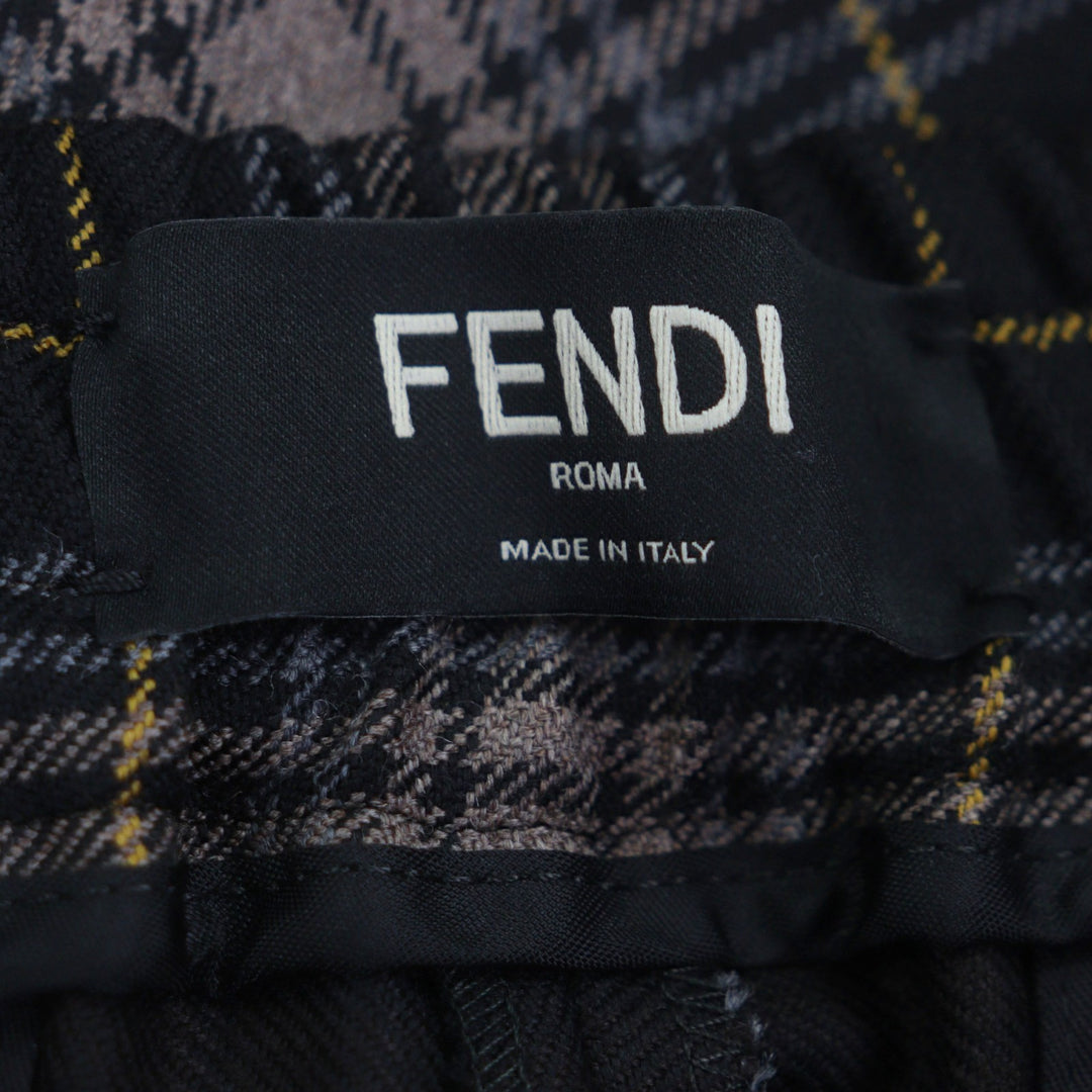 Excellent FENDI Pants Tapered Check Pattern Brown wool mens 48 FB0962
