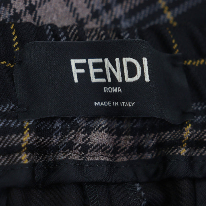Excellent FENDI Pants Tapered Check Pattern Brown wool mens 48 FB0962