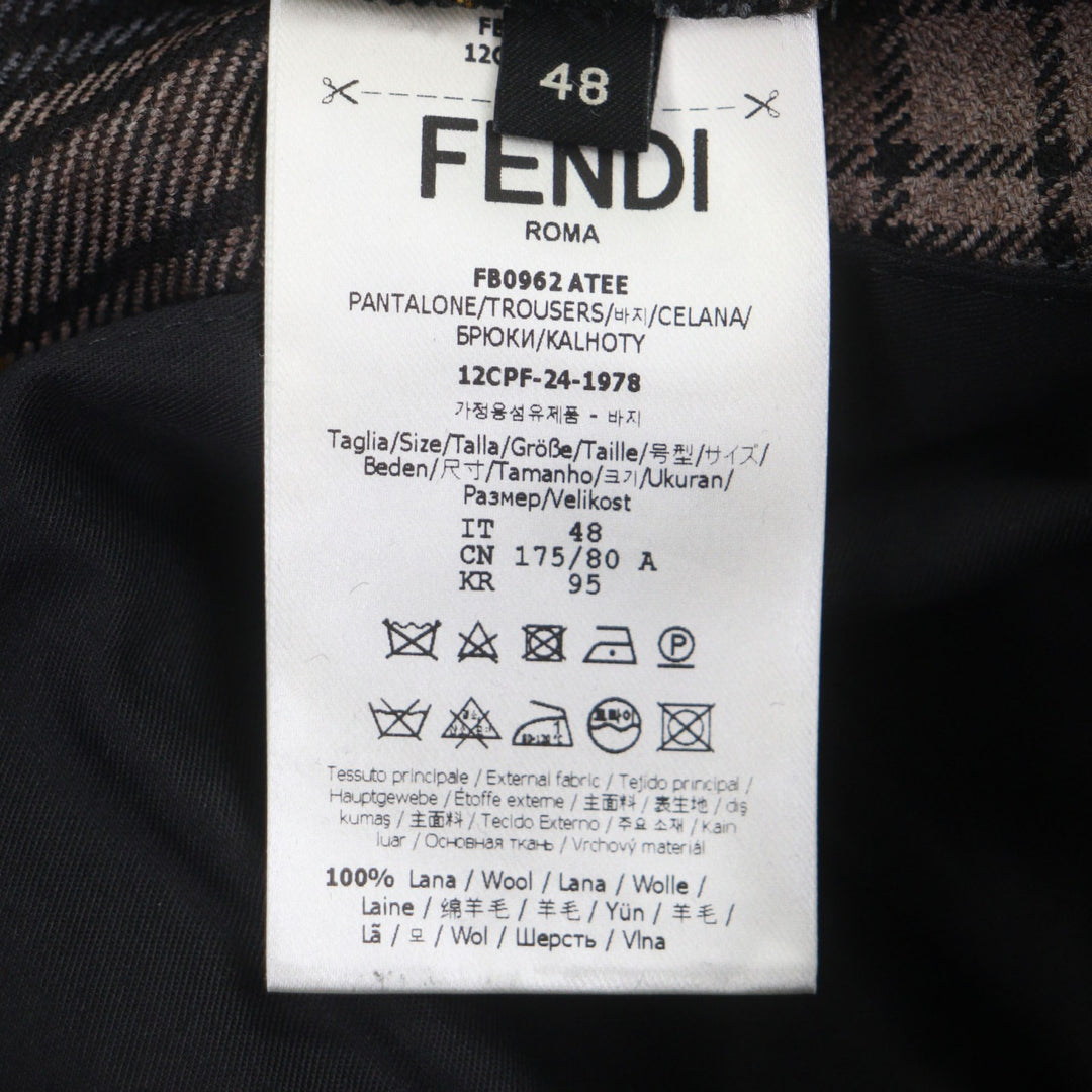 Excellent FENDI Pants Tapered Check Pattern Brown wool mens 48 FB0962