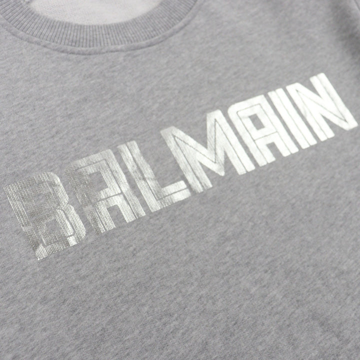 Excellent BALMAIN sweat gray cotton mens S JQ044B153