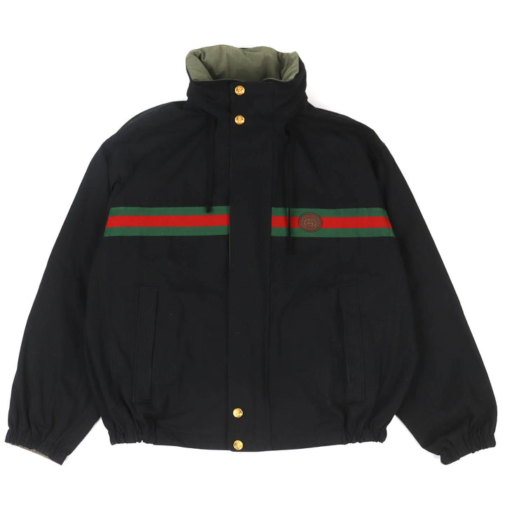 Very Good GUCCI Jacket Interlocking Web Stripe Reversible black 46 639277