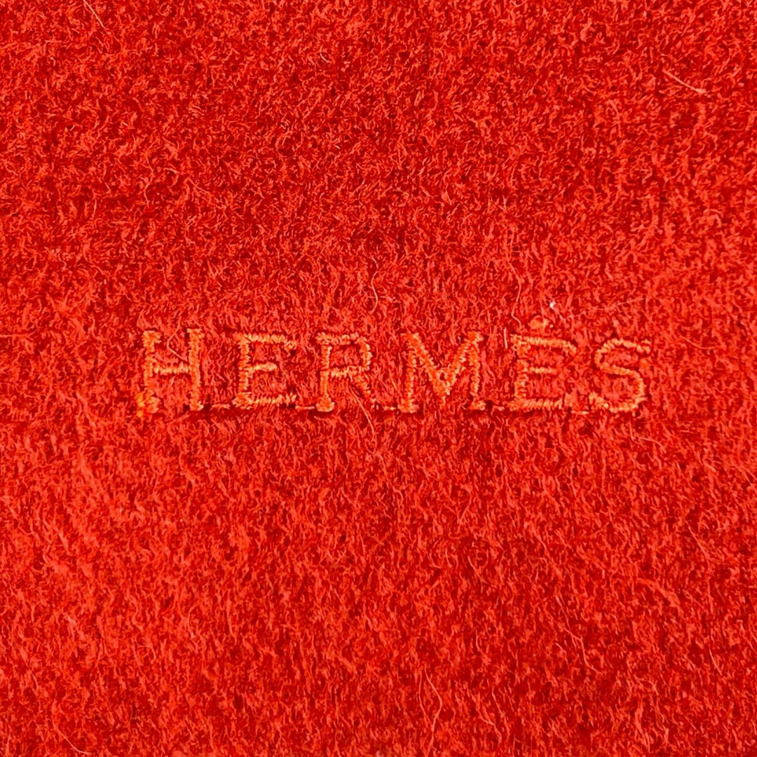 Great HERMES Scarf Embroidered logo with fringe Brown cashmere Women
