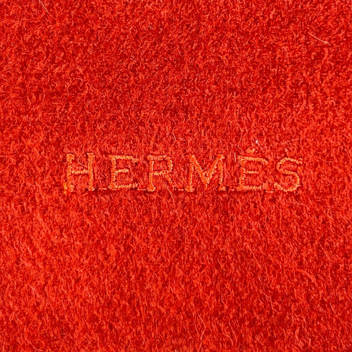 Great HERMES Scarf Embroidered logo with fringe Brown cashmere Women
