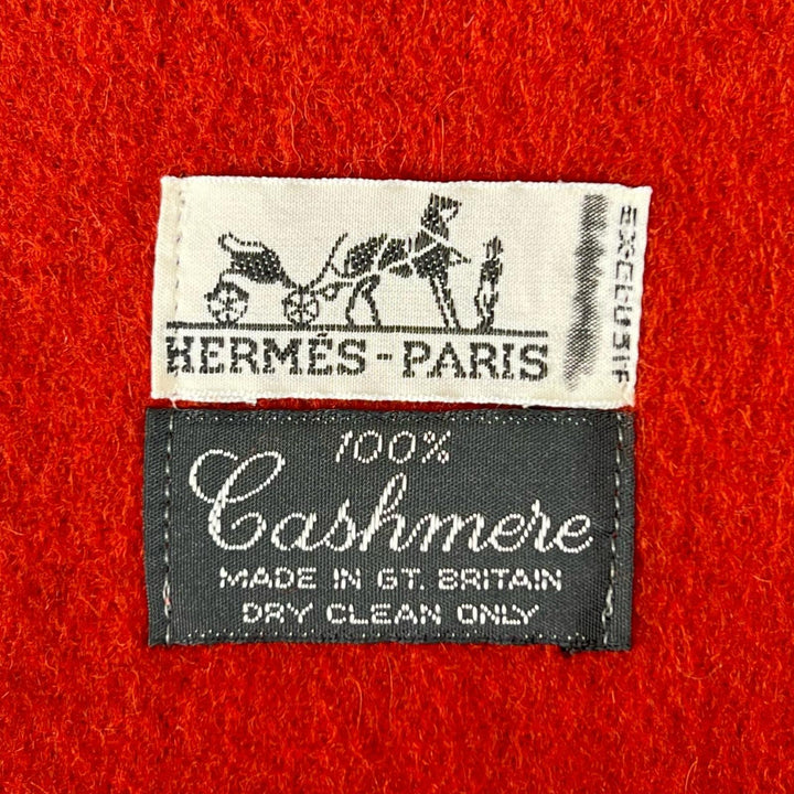 Great HERMES Scarf Embroidered logo with fringe Brown cashmere Women