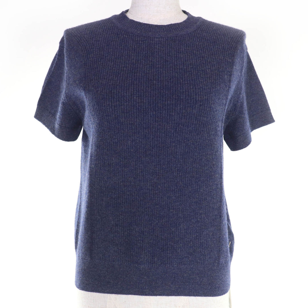 Pristine HERMES Short sleeve knit Circle logo Navy cashmere Women 40 4H2600D1