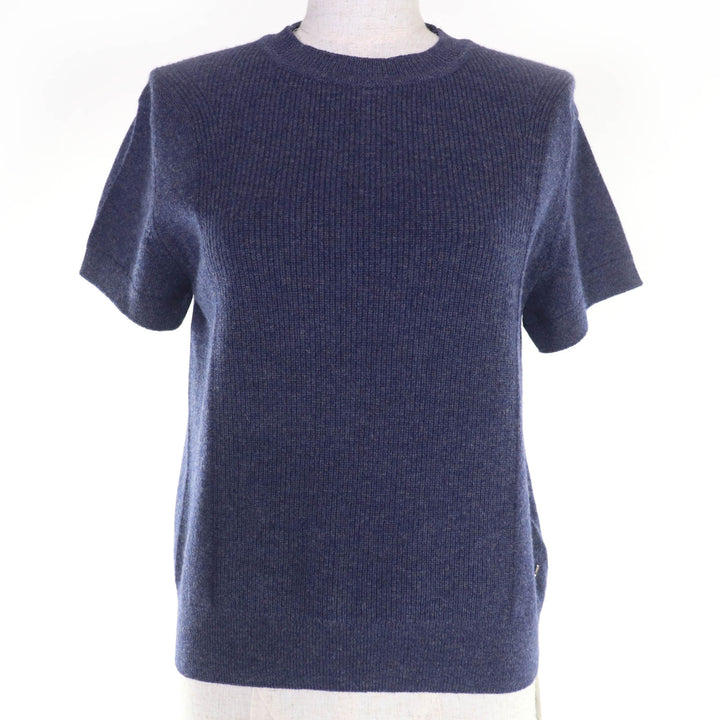 Pristine HERMES Short sleeve knit Circle logo Navy cashmere Women 40 4H2600D1