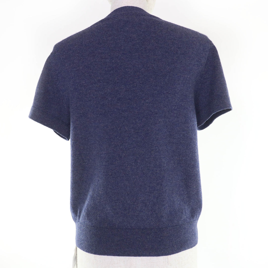 Pristine HERMES Short sleeve knit Circle logo Navy cashmere Women 40 4H2600D1