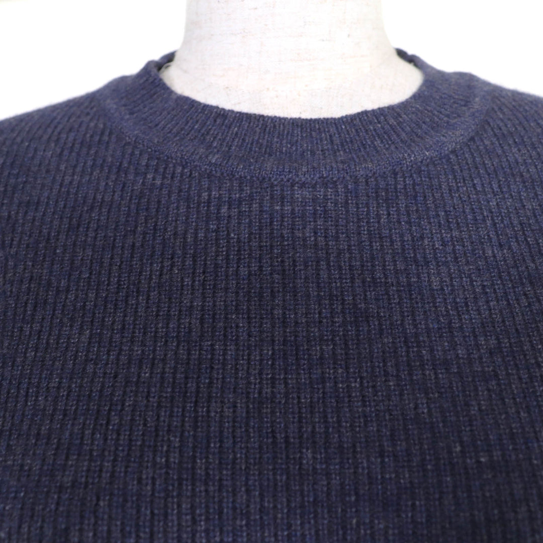 Pristine HERMES Short sleeve knit Circle logo Navy cashmere Women 40 4H2600D1