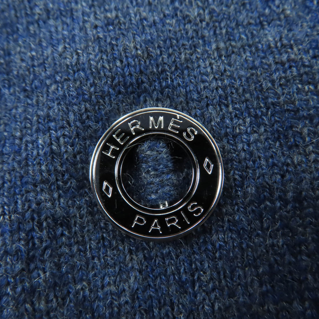 Pristine HERMES Short sleeve knit Circle logo Navy cashmere Women 40 4H2600D1