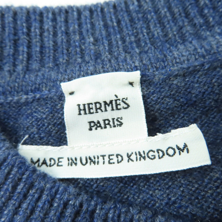 Pristine HERMES Short sleeve knit Circle logo Navy cashmere Women 40 4H2600D1