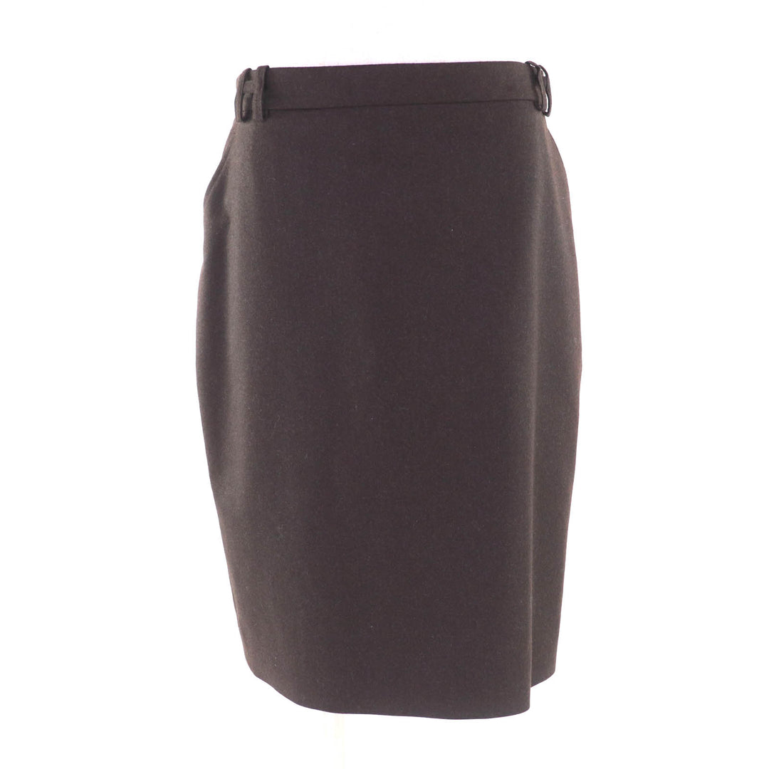 Great HERMES Tight Skirt H logo belt loops knee length Brown wool Women 40