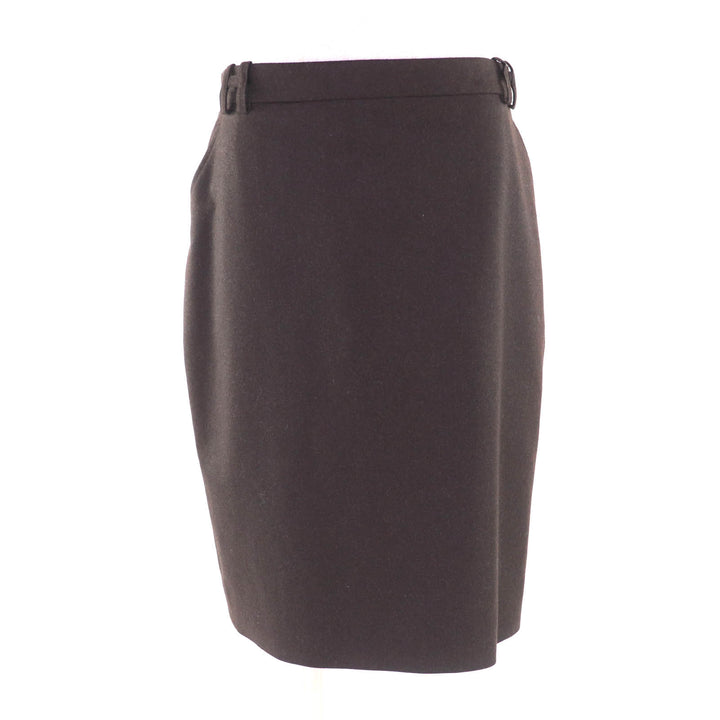 Great HERMES Tight Skirt H logo belt loops knee length Brown wool Women 40