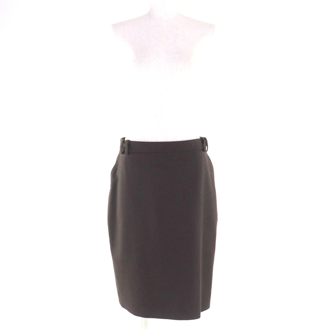 Great HERMES Tight Skirt H logo belt loops knee length Brown wool Women 40