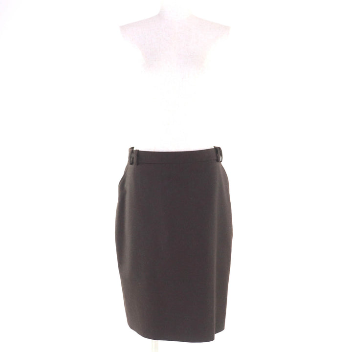 Great HERMES Tight Skirt H logo belt loops knee length Brown wool Women 40