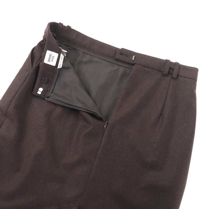 Great HERMES Tight Skirt H logo belt loops knee length Brown wool Women 40