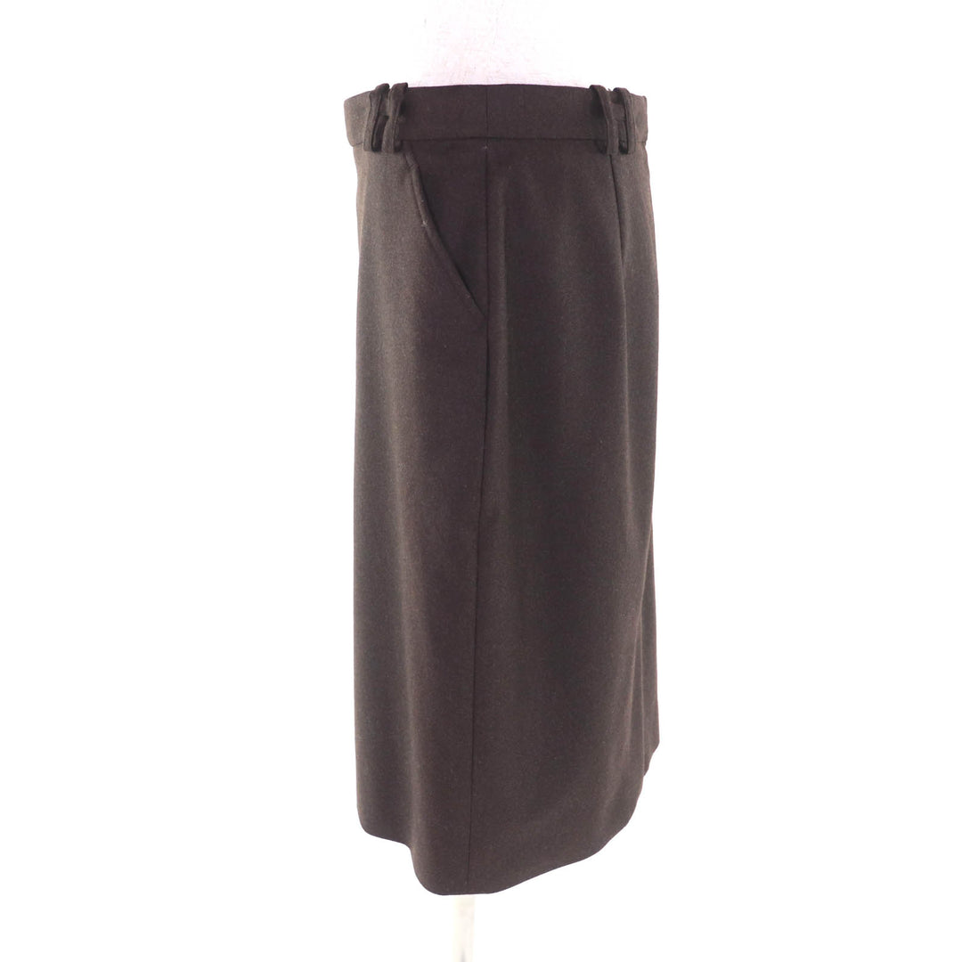 Great HERMES Tight Skirt H logo belt loops knee length Brown wool Women 40
